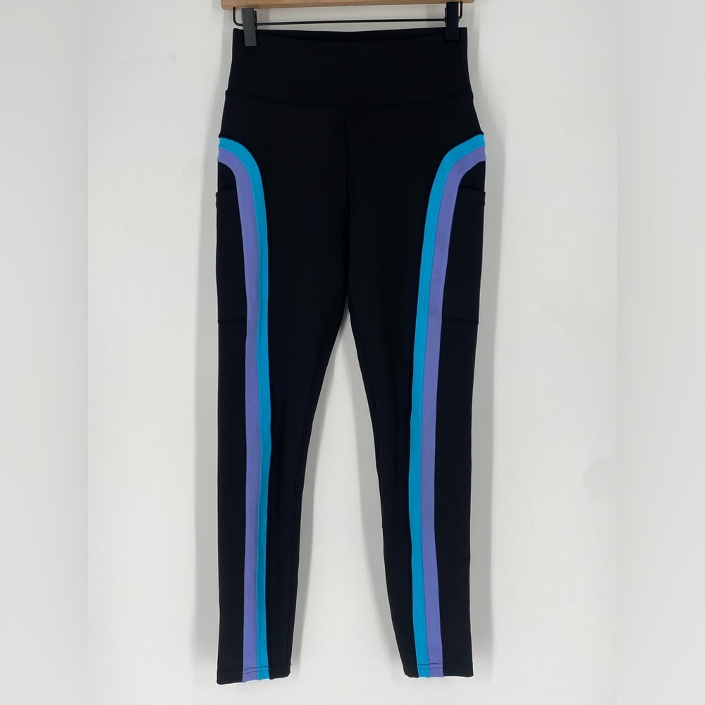 Pop Fit Black Blue Striped Leggings